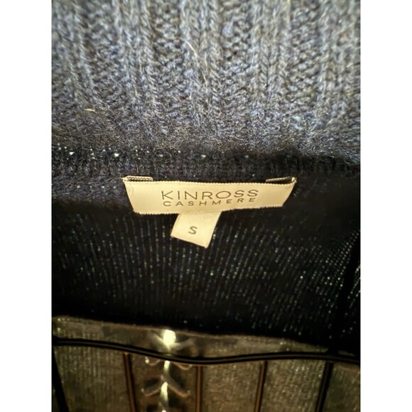 Kinross Cashmere Sweater Small  Turtleneck Gray Blue Tie Back Super Soft EUC - Picture 3 of 6